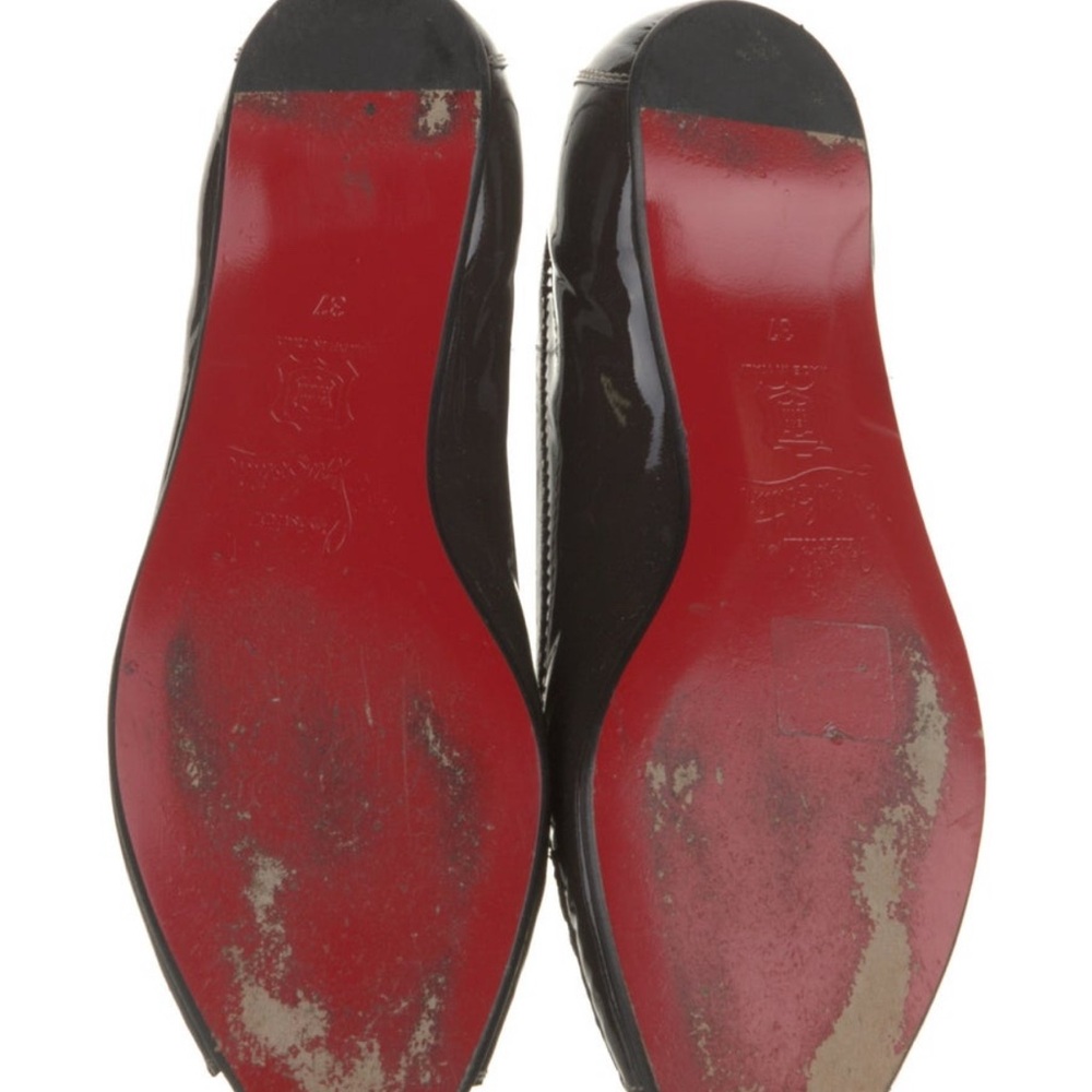 Christian Louboutin Brown Patent Peep-Toe Flat - Picture 2 of 8